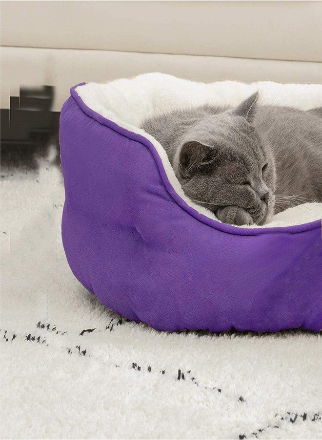 Fluffy's Round Cat Bed for Indoor Cats Clearance Washable Dog Bed for Puppy and Kitties with Slip-Resistant Bottom, Plush Flannel Pet Supplies Small Purple - Image 3